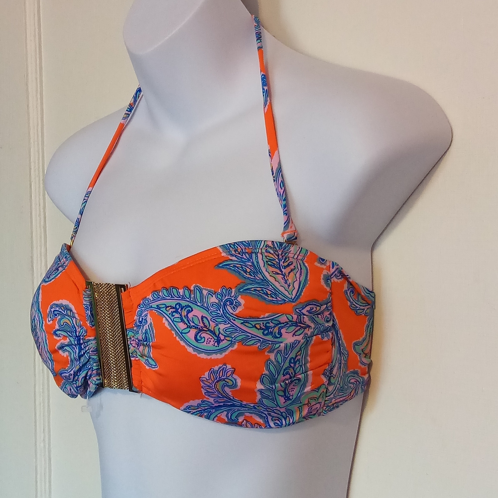 Daniel Cremieux Ladies Orange Paisley Halter Bikini Top Sz M - Picture 2 of 5